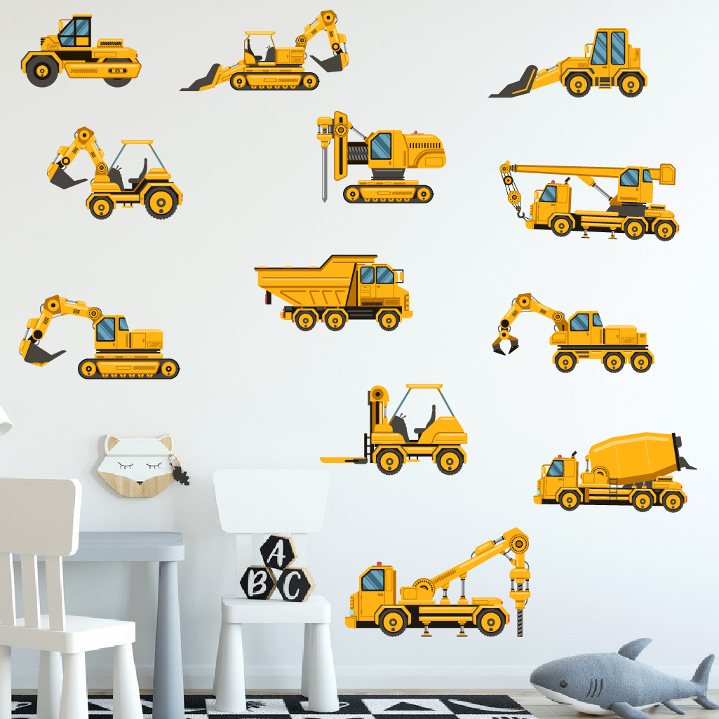 Baby Nursery Needs - Stiker Dinding Mobil Rekayasa Ekskavator Kartun