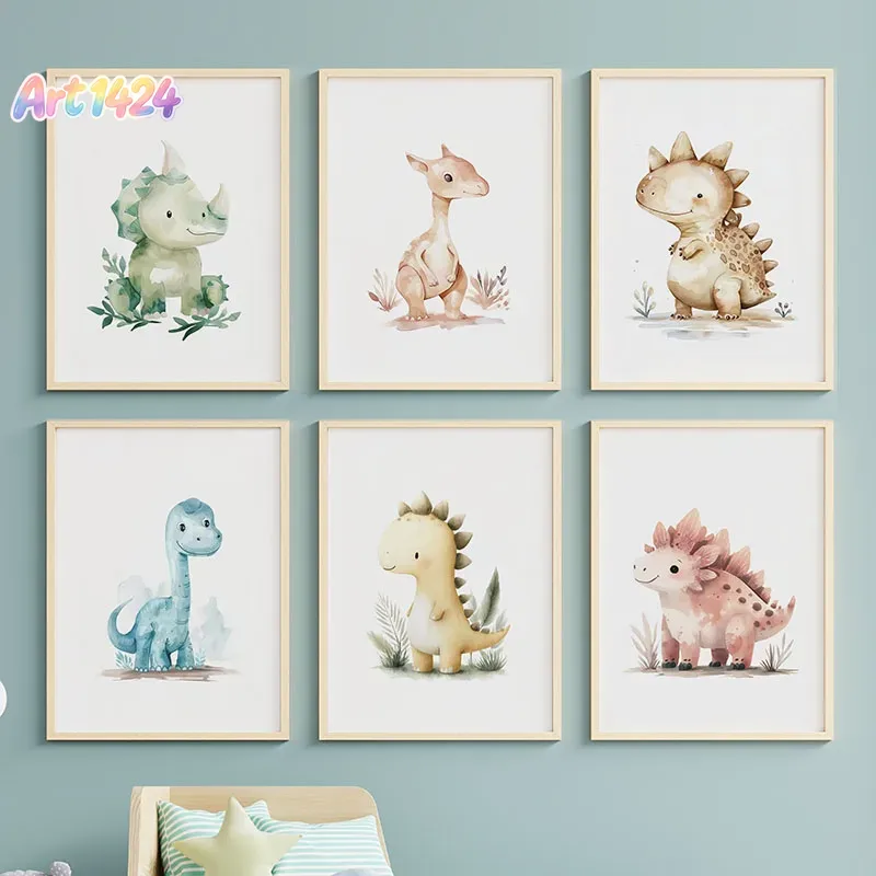 Baby Nursery Jungle - Poster Kartun Dinosaurus Hutan Kawaii Dino