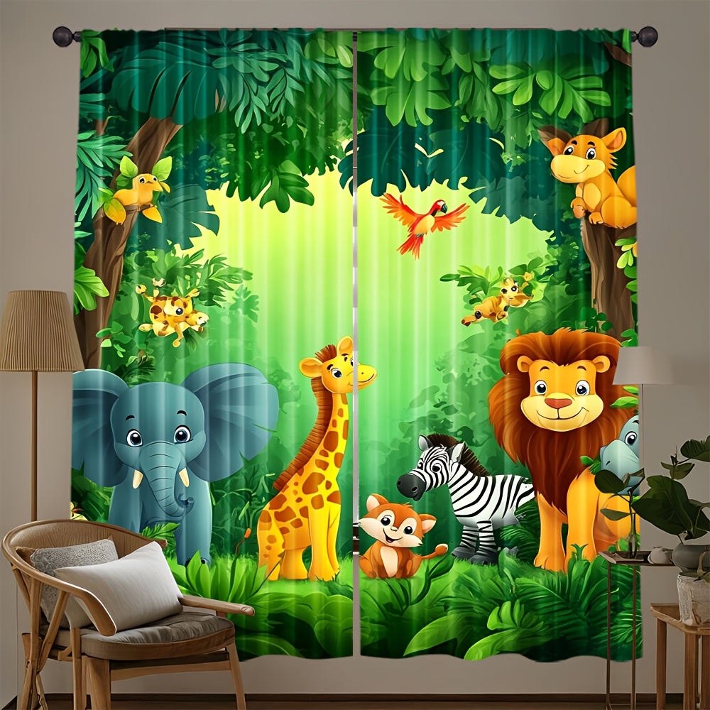 Baby Nursery Jungle - 2 Buah Tirai Hewan Kartun Tirai