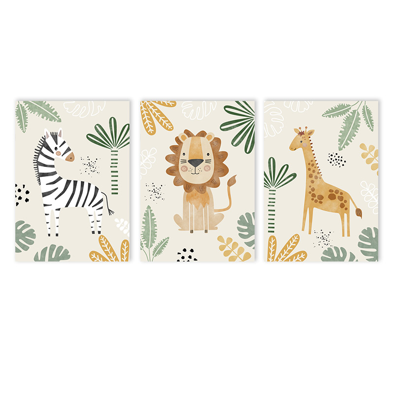 Baby Nursery Jungle - (Tanpa Bingkai 3PCS) - Lukisan Kanvas