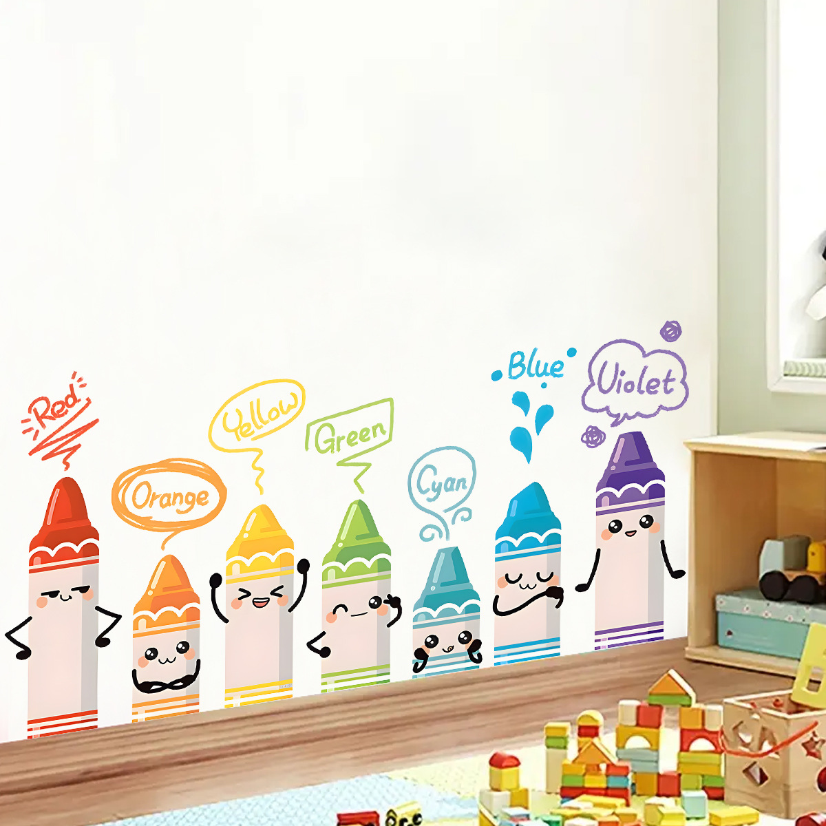 Baby Nursery Needs - Stiker dinding pola krayon warna-warni lucu,