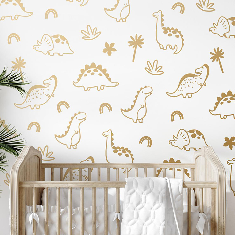 Baby Nursery Jungle - Stiker dinding pelangi pohon dinosaurus geometris