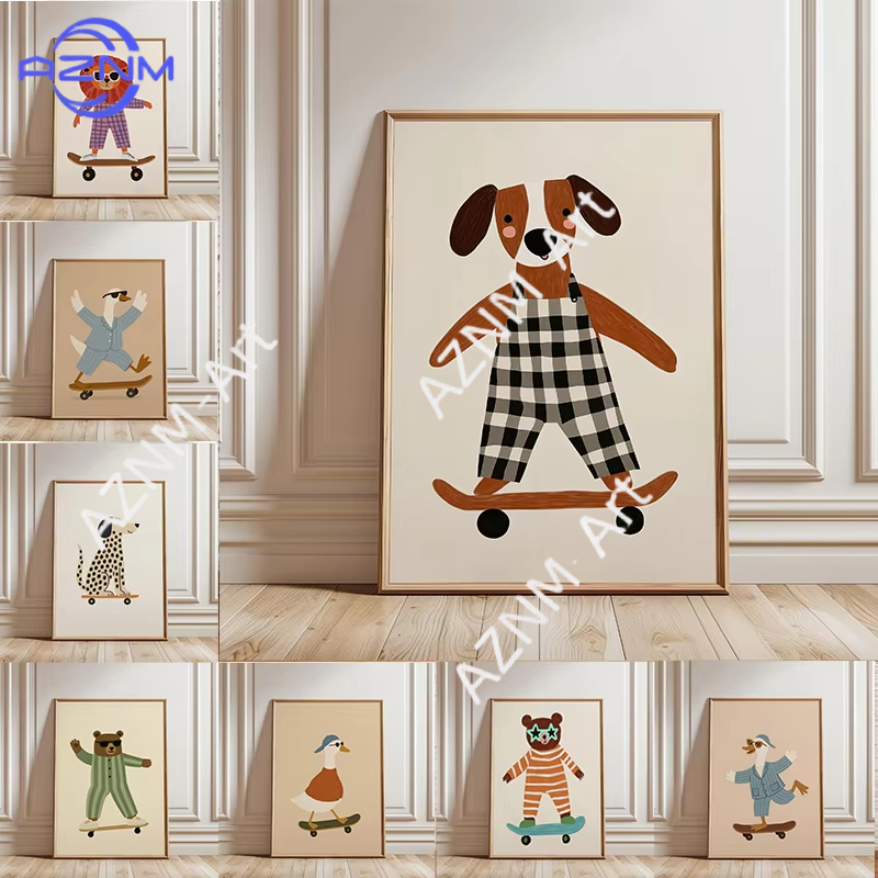 Baby Nursery Fabric - 1 Buah Poster Skateboard Hewan Lucu
