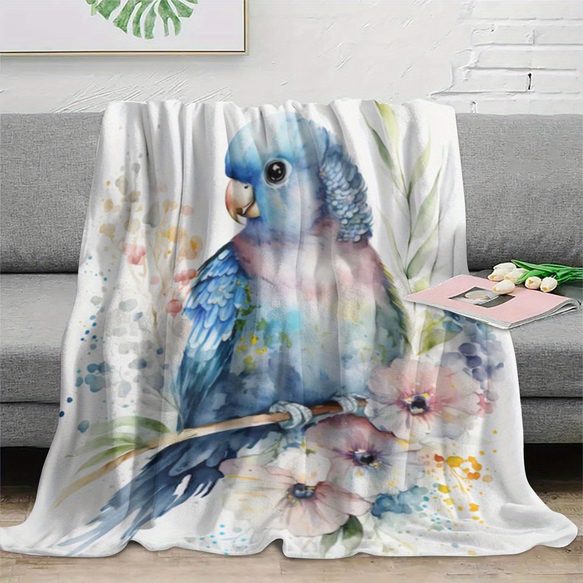 Selimut Motif Burung Beo Aquar - Baby Nursery Accent Wall ulasan dan harga